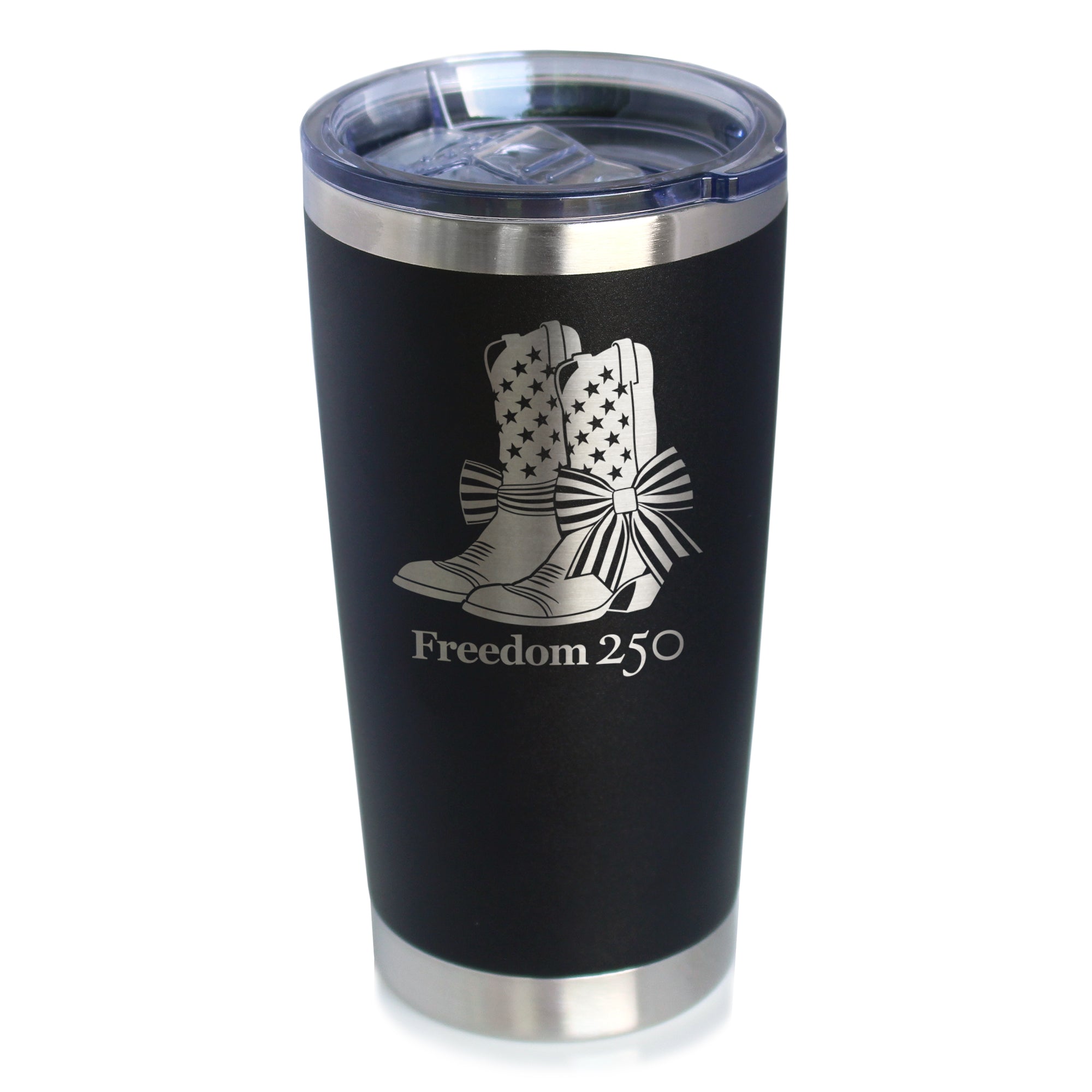 Freedom 250 Cowgirl Boots Insulated Coffee Tumbler - 20oz Stainless Steel Tumbler Official USA 250th Anniversary Merch