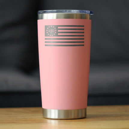 Freedom 250 Flag Logo Insulated Coffee Tumbler - 20oz Stainless Steel Tumbler Official USA 250th Anniversary Merch