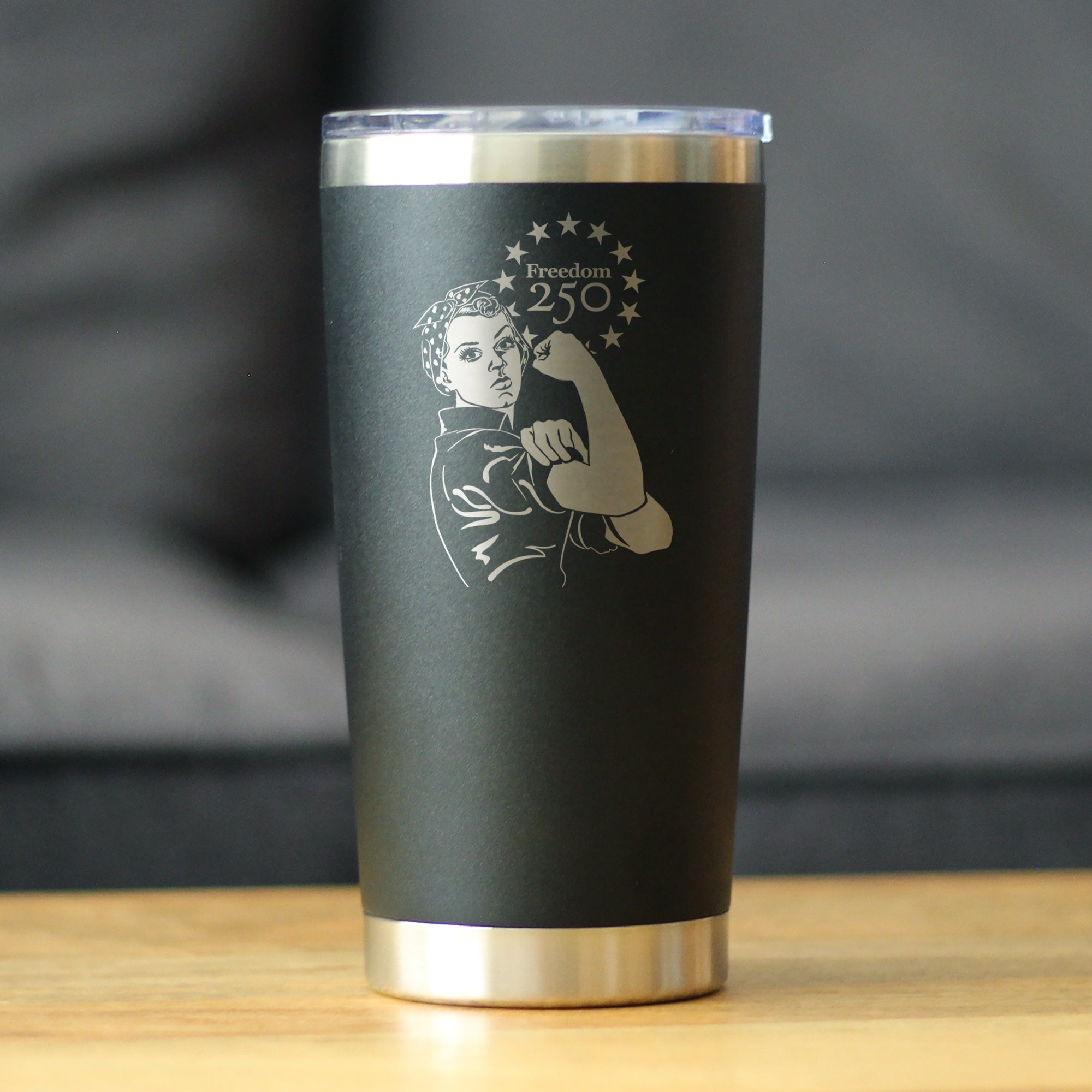 Freedom 250 Rosie the Riveter Insulated Coffee Tumbler- 20oz Stainless Steel Tumbler Official USA 250th Anniversary Merch
