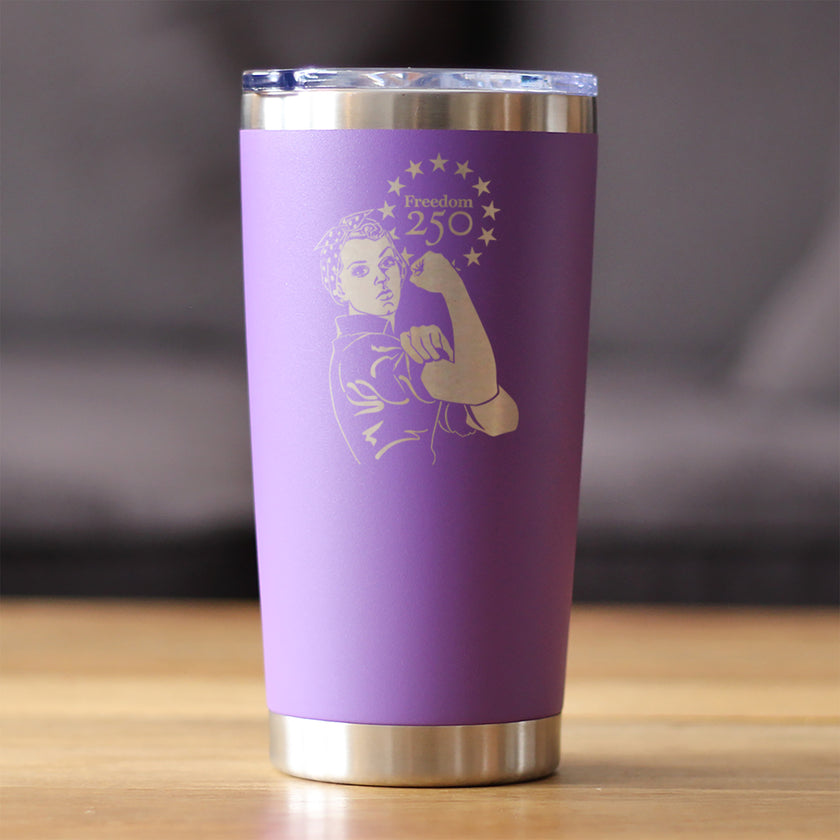 Freedom 250 Rosie the Riveter Insulated Coffee Tumbler- 20oz Stainless Steel Tumbler Official USA 250th Anniversary Merch