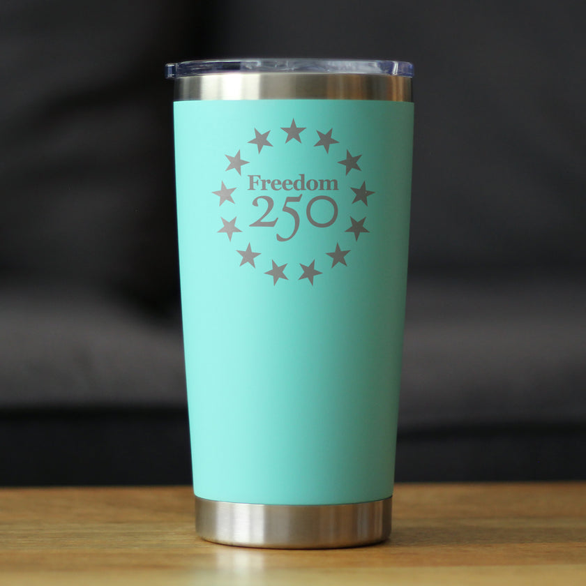 Freedom 250 Betsy Ross Logo Insulated Coffee Tumbler - 20oz Stainless Steel Tumbler Official USA 250th Anniversary Merch
