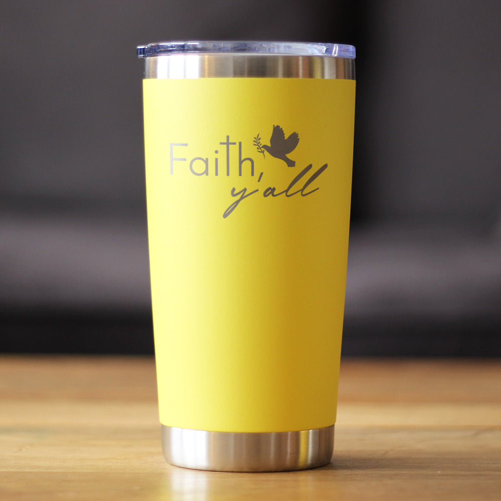 Faith Y&#39;all Insulated Coffee Tumbler with Sliding Lid Christianity Gifts for Christians 20oz Stainless Steel Tumbler