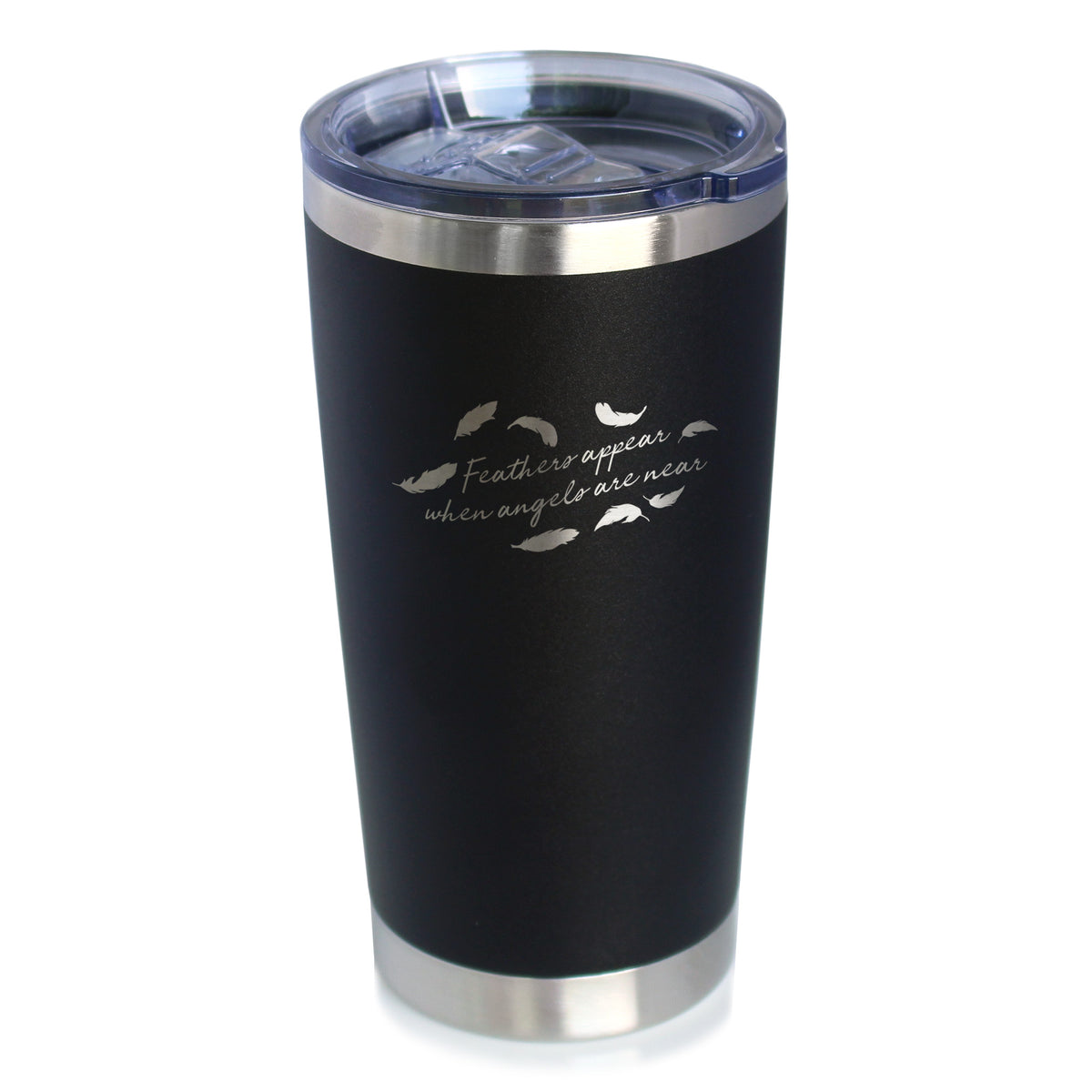 Feathers Appear when Angels are Near - Insulated Coffee Tumbler Cup with Sliding Lid - Stainless Steel Insulated Mug - Bereavement Memorial Gifts for Loss of Loved One