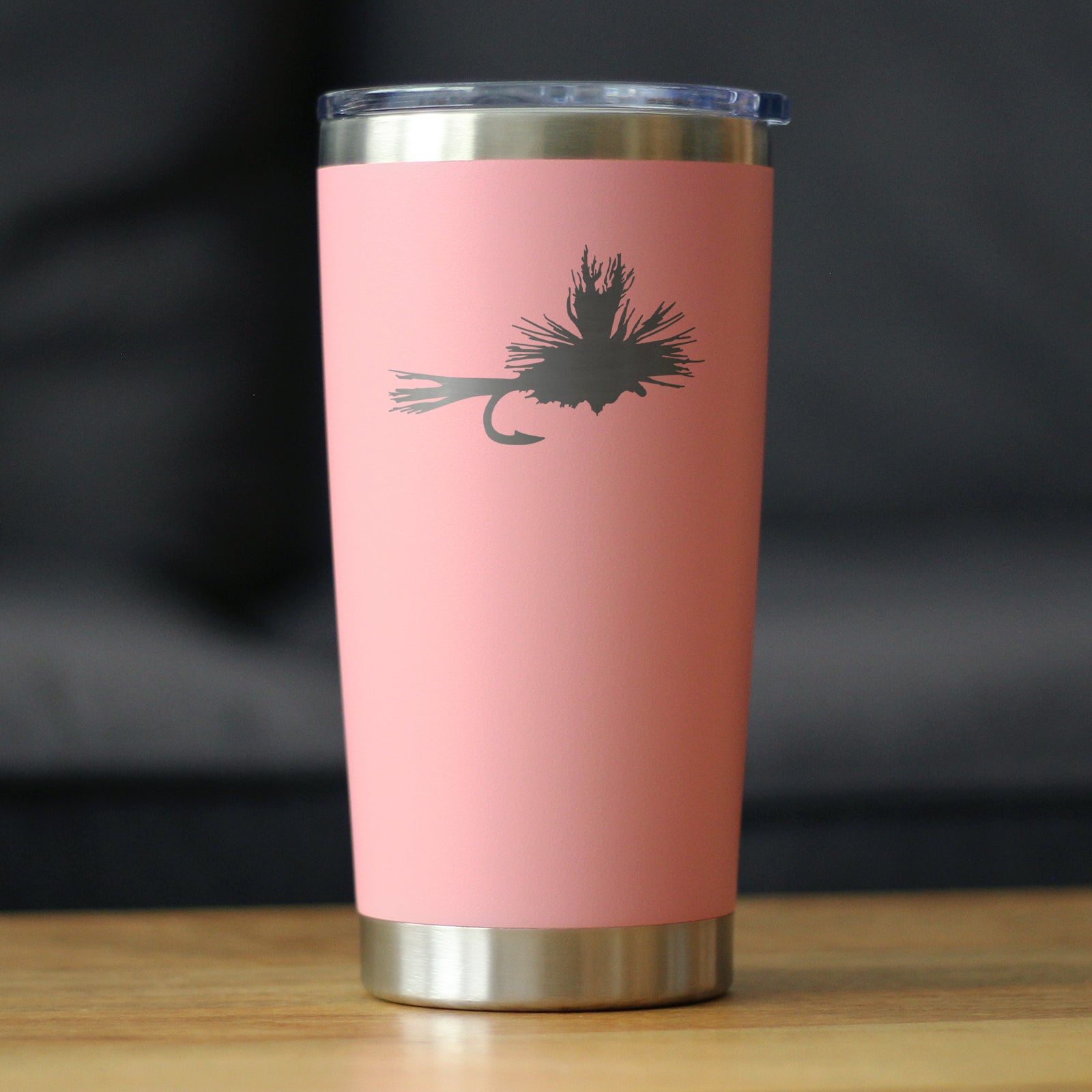 Fishing Fly - Insulated Coffee Tumbler Cup with Sliding Lid - Stainless Steel Mug - Unique Flyfishing Gifts for Fishermen