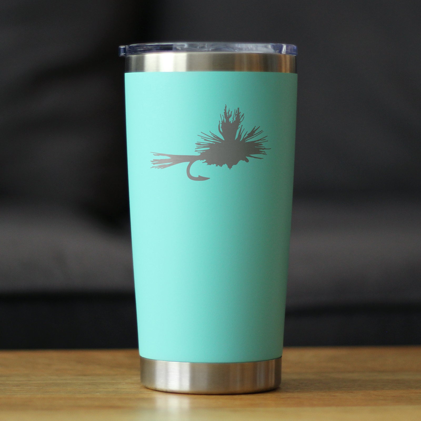 Fishing Fly - Insulated Coffee Tumbler Cup with Sliding Lid - Stainless Steel Mug - Unique Flyfishing Gifts for Fishermen