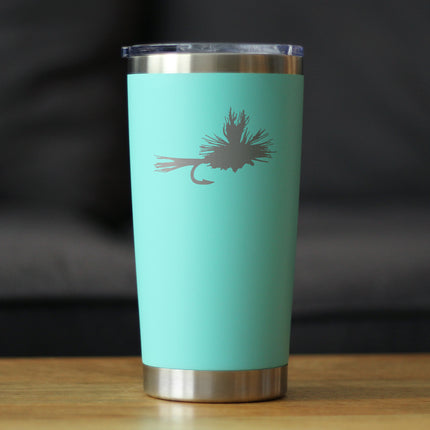 Fishing Fly - Insulated Coffee Tumbler Cup with Sliding Lid - Stainless Steel Mug - Unique Flyfishing Gifts for Fishermen