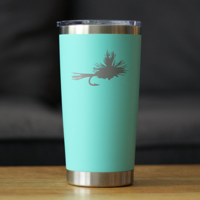 Fishing Fly - Insulated Coffee Tumbler Cup with Sliding Lid - Stainless Steel Mug - Unique Flyfishing Gifts for Fishermen