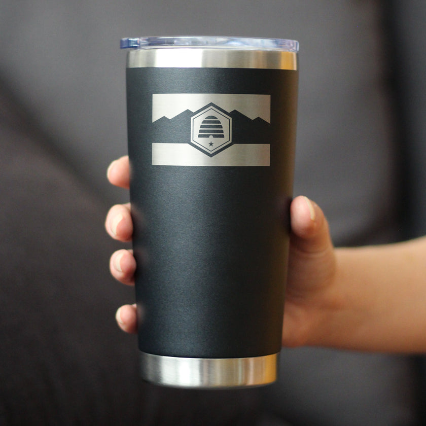 Utah Flag - Insulated Coffee Tumbler Cup with Sliding Lid - Stainless Steel Insulated Mug - Utah Gifts and Souvenirs