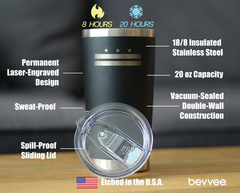 Flag of Washington DC - Insulated Coffee Tumbler Cup with Sliding Lid - Stainless Steel Travel Mug - Decor and Gifts for Washingtonians