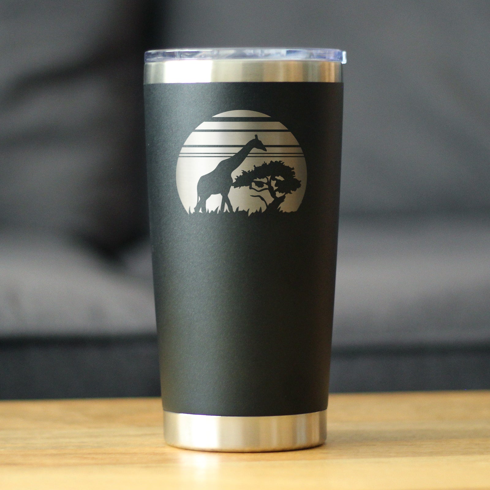 Giraffe Sunset - Insulated Coffee Tumbler Cup with Sliding Lid - Stainless Steel Travel Mug - Unique Safari Gifts for Women and Men
