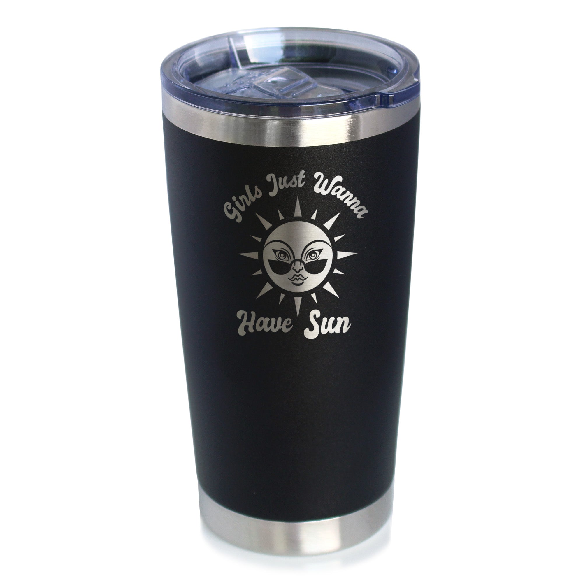 Girls Just Wanna Have Sun - Insulated Coffee Tumbler Cup with Sliding Lid - Stainless Steel Insulated Mug - Funny Beach Themed Gifts for Women