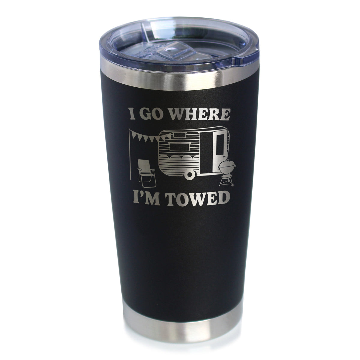 Go Where Towed Insulated Coffee Tumbler with Sliding Lid Camper Decor and RV Camping Gifts 20oz Stainless Steel Tumbler