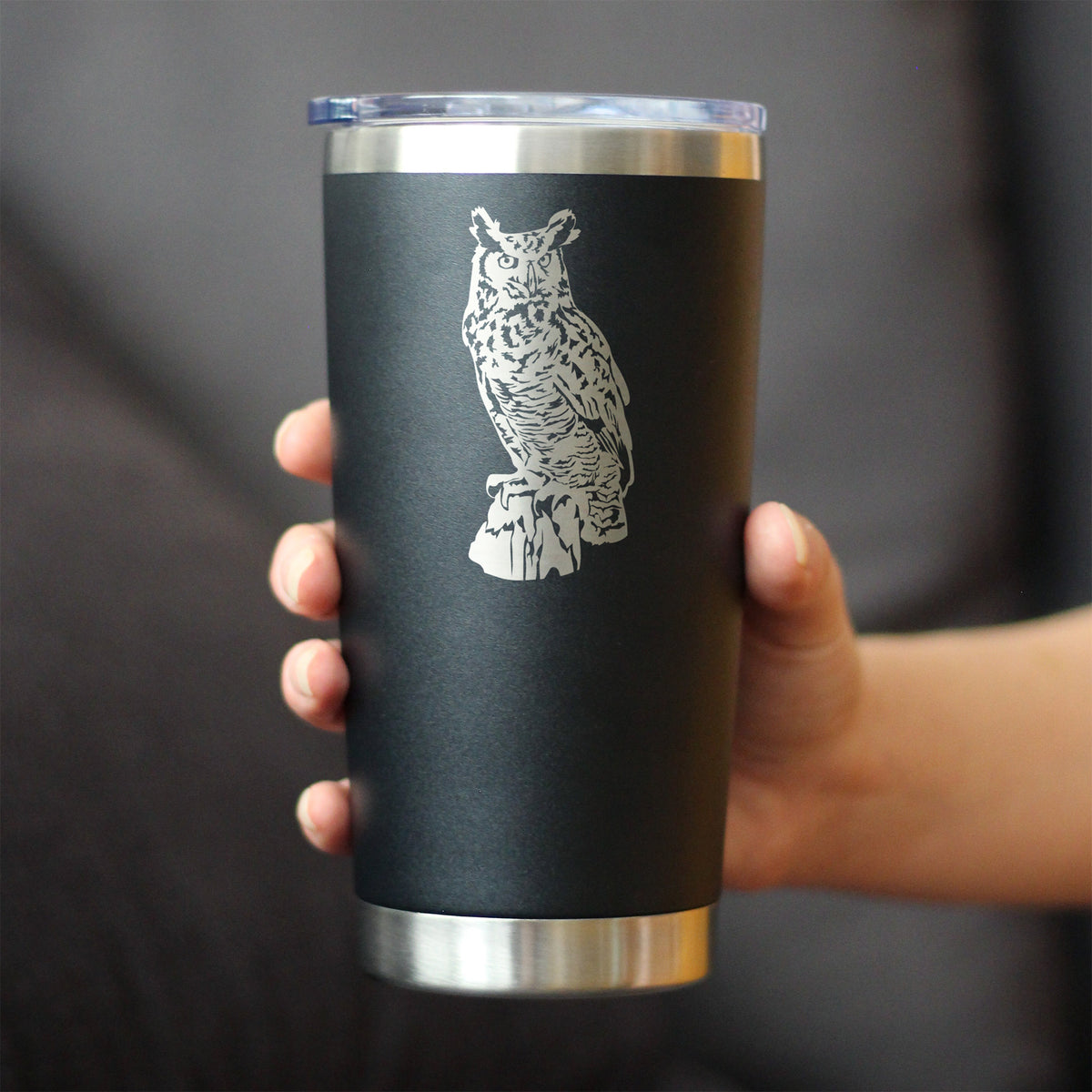 Great Horned Owl Insulated Coffee Tumbler with Sliding Lid Owl Decor and Bird Lover Gifts 20oz Stainless Steel Tumbler