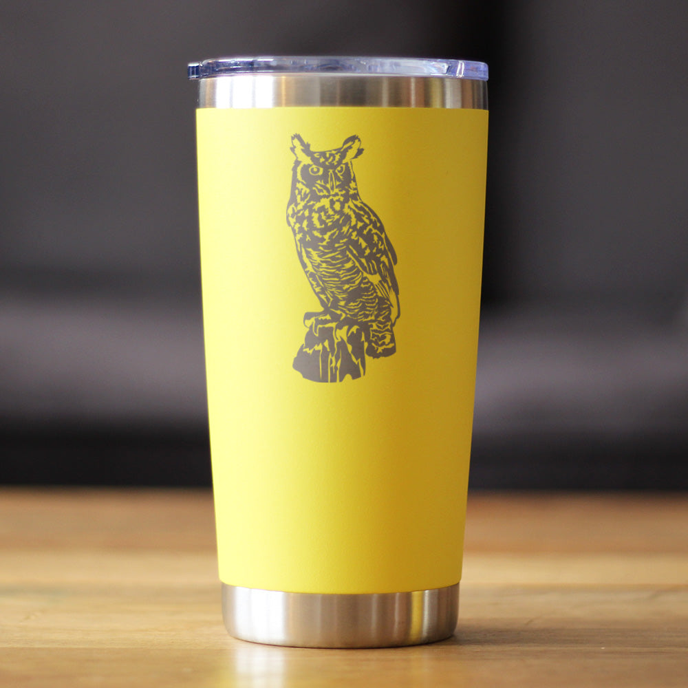 Great Horned Owl Insulated Coffee Tumbler with Sliding Lid Owl Decor and Bird Lover Gifts 20oz Stainless Steel Tumbler
