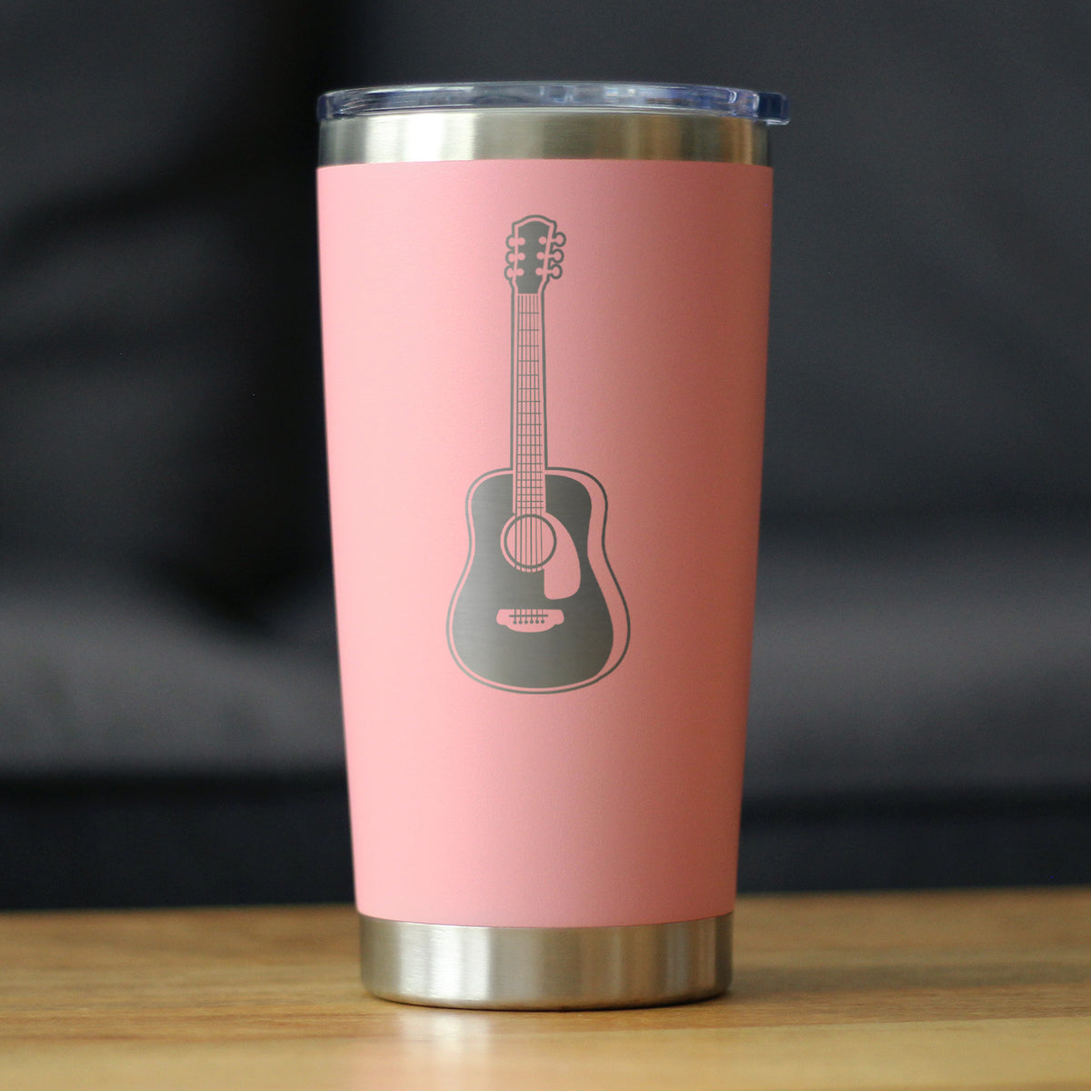 Acoustic Guitar - Insulated Coffee Tumbler Cup with Sliding Lid - Stainless Steel Travel Mug - Guitarist Gifts for Women and Men Musicians