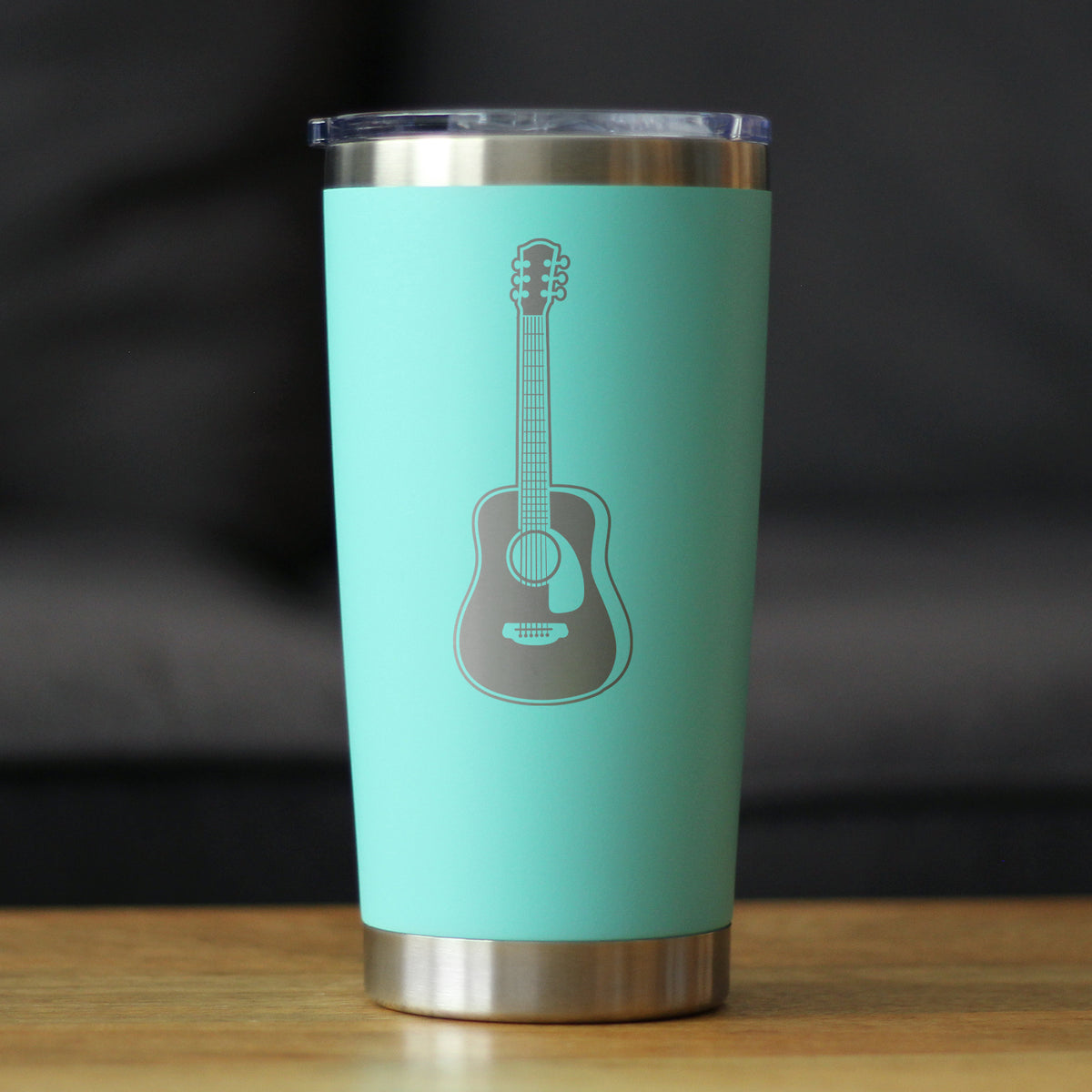 Acoustic Guitar - Insulated Coffee Tumbler Cup with Sliding Lid - Stainless Steel Travel Mug - Guitarist Gifts for Women and Men Musicians