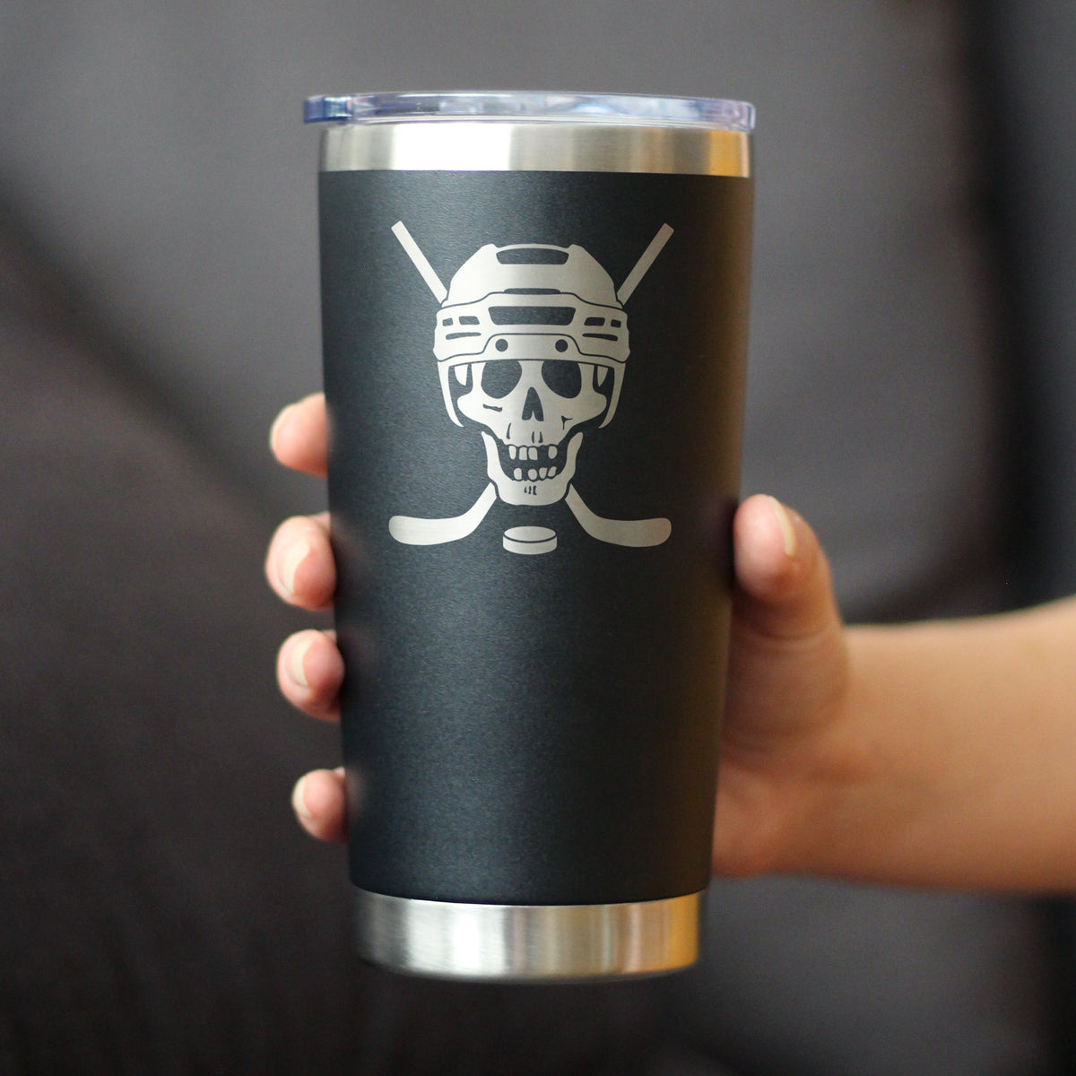 Hockey Skull Insulated Coffee Tumbler with Sliding Lid Hockey Gifts for Coach or Players 20oz Stainless Steel Tumbler