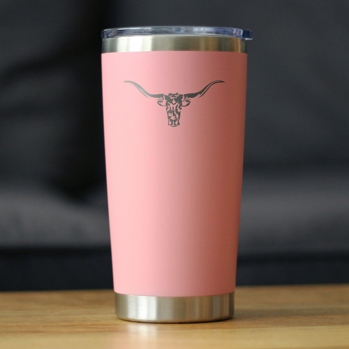 Longhorn - Insulated Coffee Tumbler Cup with Sliding Lid - Stainless Steel Insulated Mug - Western Themed Farm Decor and Gifts for Texan Ranchers