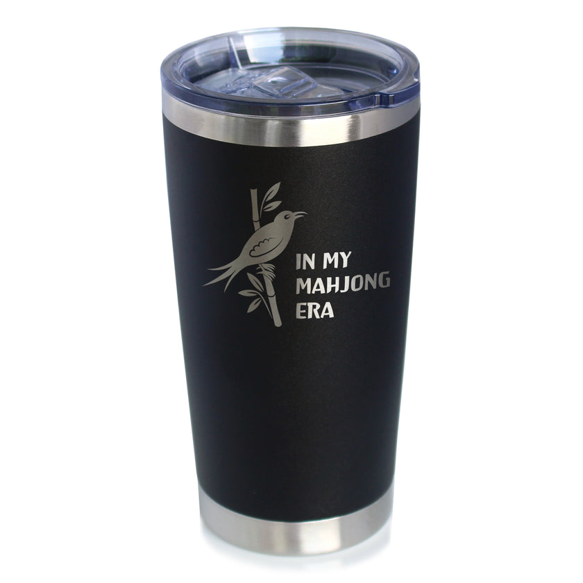 Mahjong Era - Insulated Coffee Tumbler with Sliding Lid Themed Gifts for Mahjongers 20oz Stainless Steel Tumbler