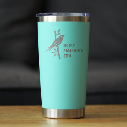 Mahjong Era - Insulated Coffee Tumbler with Sliding Lid Themed Gifts for Mahjongers 20oz Stainless Steel Tumbler