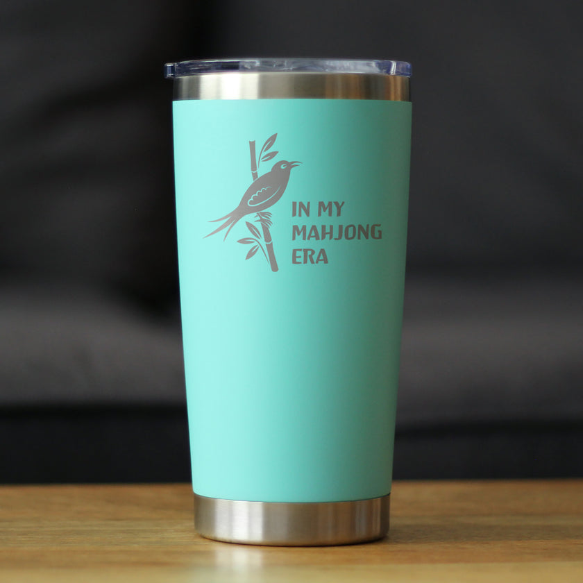 Mahjong Era - Insulated Coffee Tumbler with Sliding Lid Themed Gifts for Mahjongers 20oz Stainless Steel Tumbler
