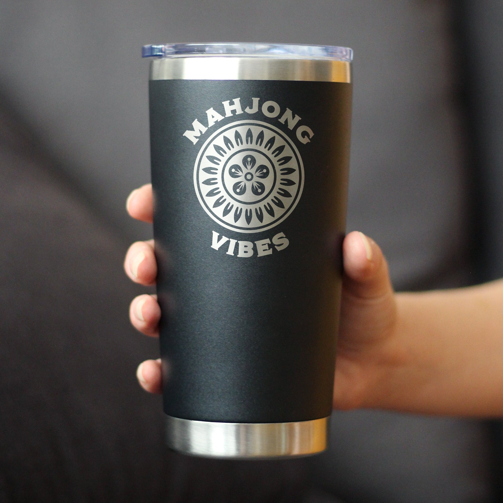 Mahjong Vibes - Insulated Coffee Tumbler with Sliding Lid Themed Gifts for Mahjongers 20oz Stainless Steel Tumbler