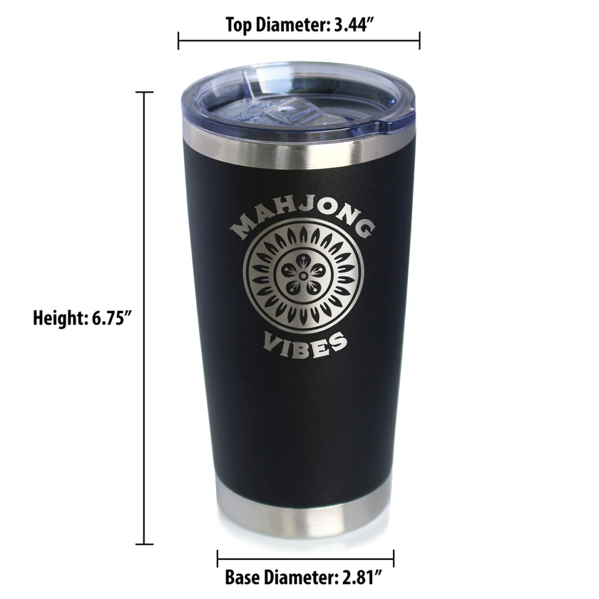 Mahjong Vibes - Insulated Coffee Tumbler with Sliding Lid Themed Gifts for Mahjongers 20oz Stainless Steel Tumbler
