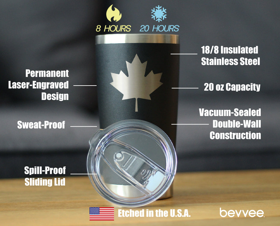 Canada Maple Leaf - Insulated Coffee Tumbler Cup with Sliding Lid - Stainless Steel Travel Mug - Canadian Flag Gifts and Decor for Women and Men