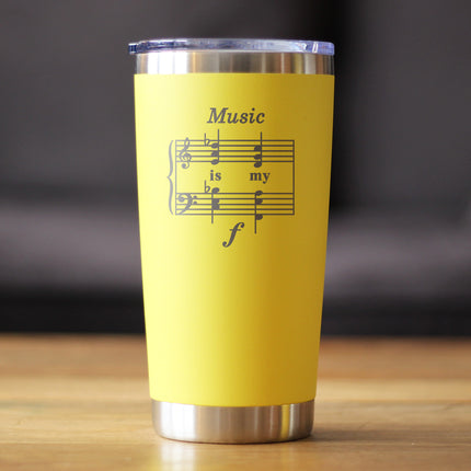 Music is My Forte - Insulated Coffee Tumbler Cup with Sliding Lid - Stainless Steel Mug - Unique Funny Musician Gifts and Musical Accessories