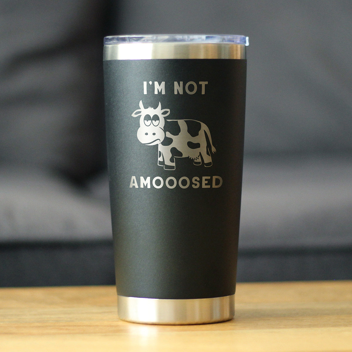 Not Amooosed - Insulated Coffee Tumbler Cup with Sliding Lid - Stainless Steel Insulated Mug - Funny Cow Themed Decor and Gifts