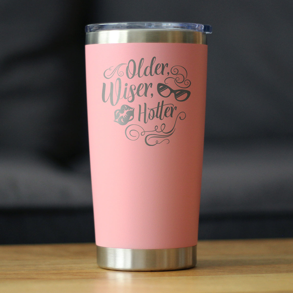 Older Wiser Hotter Insulated Coffee Tumbler with Sliding Lid Funny Birthday Gifts for Women 20oz Stainless Steel Tumbler