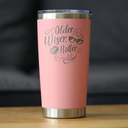 Older Wiser Hotter Insulated Coffee Tumbler with Sliding Lid Funny Birthday Gifts for Women 20oz Stainless Steel Tumbler