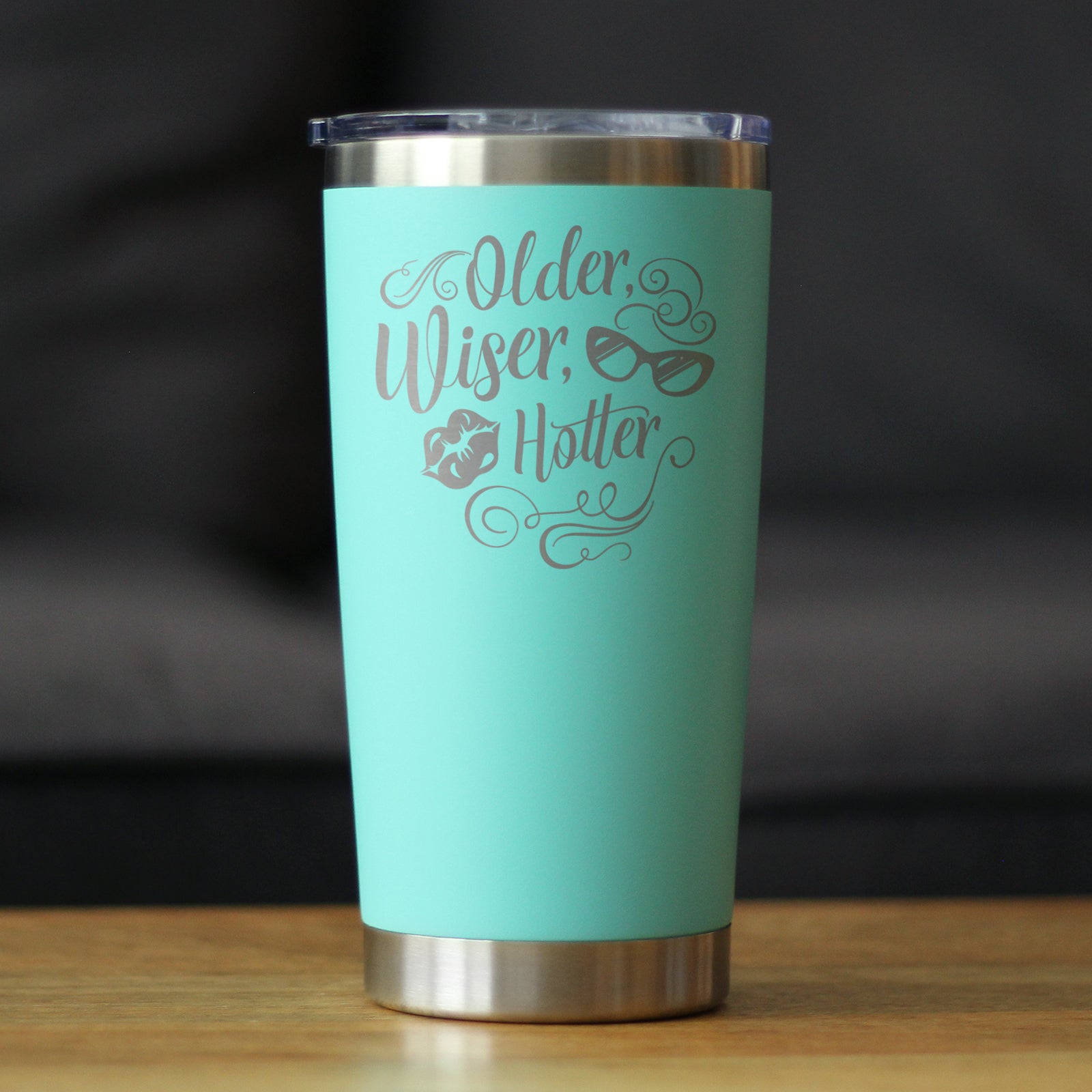 Older Wiser Hotter Insulated Coffee Tumbler with Sliding Lid Funny Birthday Gifts for Women 20oz Stainless Steel Tumbler