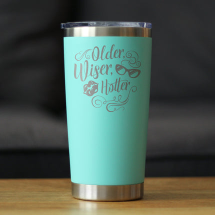 Older Wiser Hotter Insulated Coffee Tumbler with Sliding Lid Funny Birthday Gifts for Women 20oz Stainless Steel Tumbler
