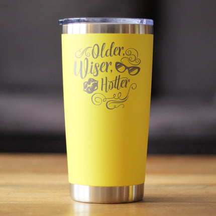 Older Wiser Hotter Insulated Coffee Tumbler with Sliding Lid Funny Birthday Gifts for Women 20oz Stainless Steel Tumbler