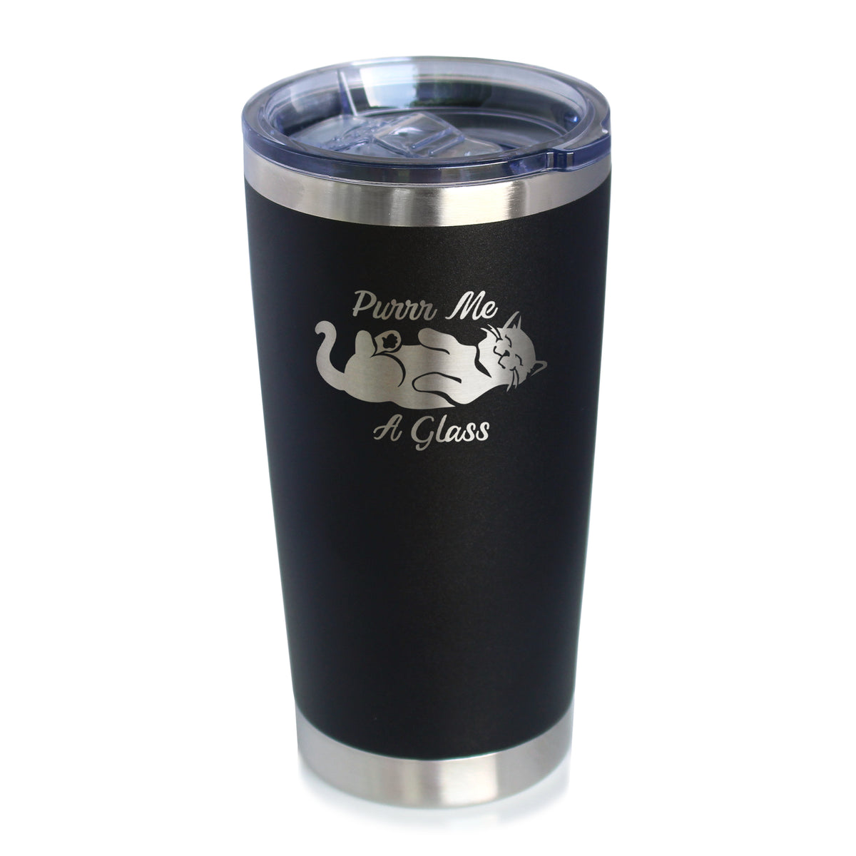 Purr Me A Glass - Insulated Coffee Tumbler Cup with Sliding Lid - Stainless Steel Insulated Mug - Fun Unique Cat Themed Décor and Gifts