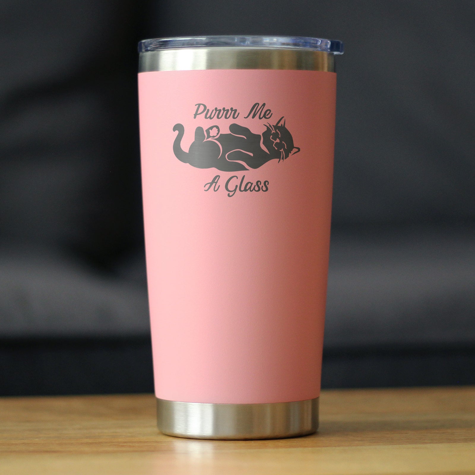 Purr Me A Glass - Insulated Coffee Tumbler Cup with Sliding Lid - Stainless Steel Insulated Mug - Fun Unique Cat Themed Décor and Gifts