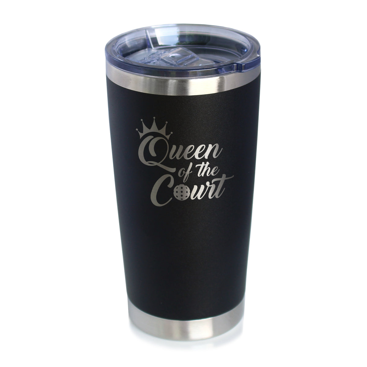 Queen Of The Court - Insulated Coffee Tumbler Cup with Sliding Lid - Stainless Steel Travel Mug - Pickleball Gifts for Women