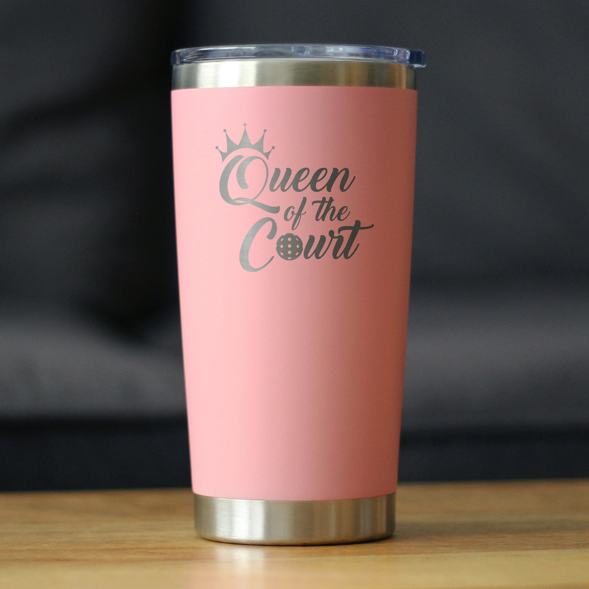 Queen Of The Court - Insulated Coffee Tumbler Cup with Sliding Lid - Stainless Steel Travel Mug - Pickleball Gifts for Women