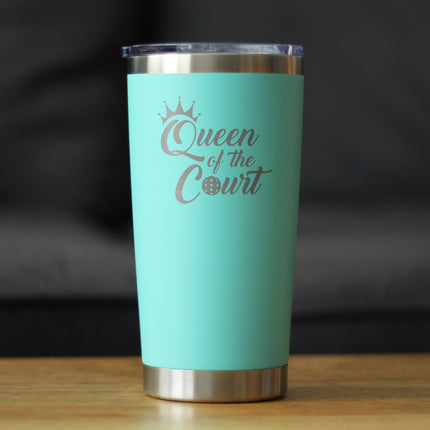 Queen Of The Court - Insulated Coffee Tumbler Cup with Sliding Lid - Stainless Steel Travel Mug - Pickleball Gifts for Women