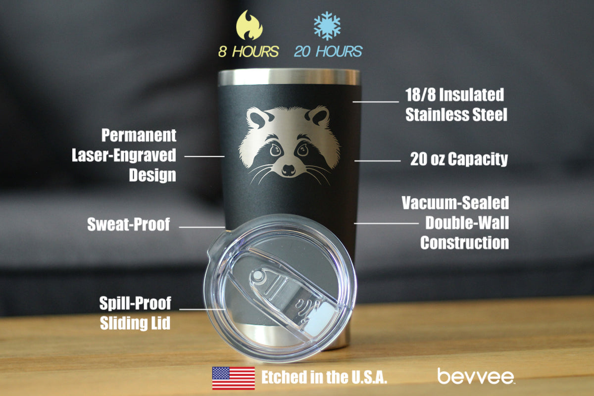 Raccoon Face - Insulated Coffee Tumbler Cup with Sliding Lid - Stainless Steel Insulated Mug - Cute Raccoon Gifts for Animal Lovers