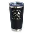 Red White & Blue Collar Insulated Coffee Tumbler with Sliding Lid Gifts for Tradesmen, Manual Labor Workers 20oz Stainless Steel Tumbler