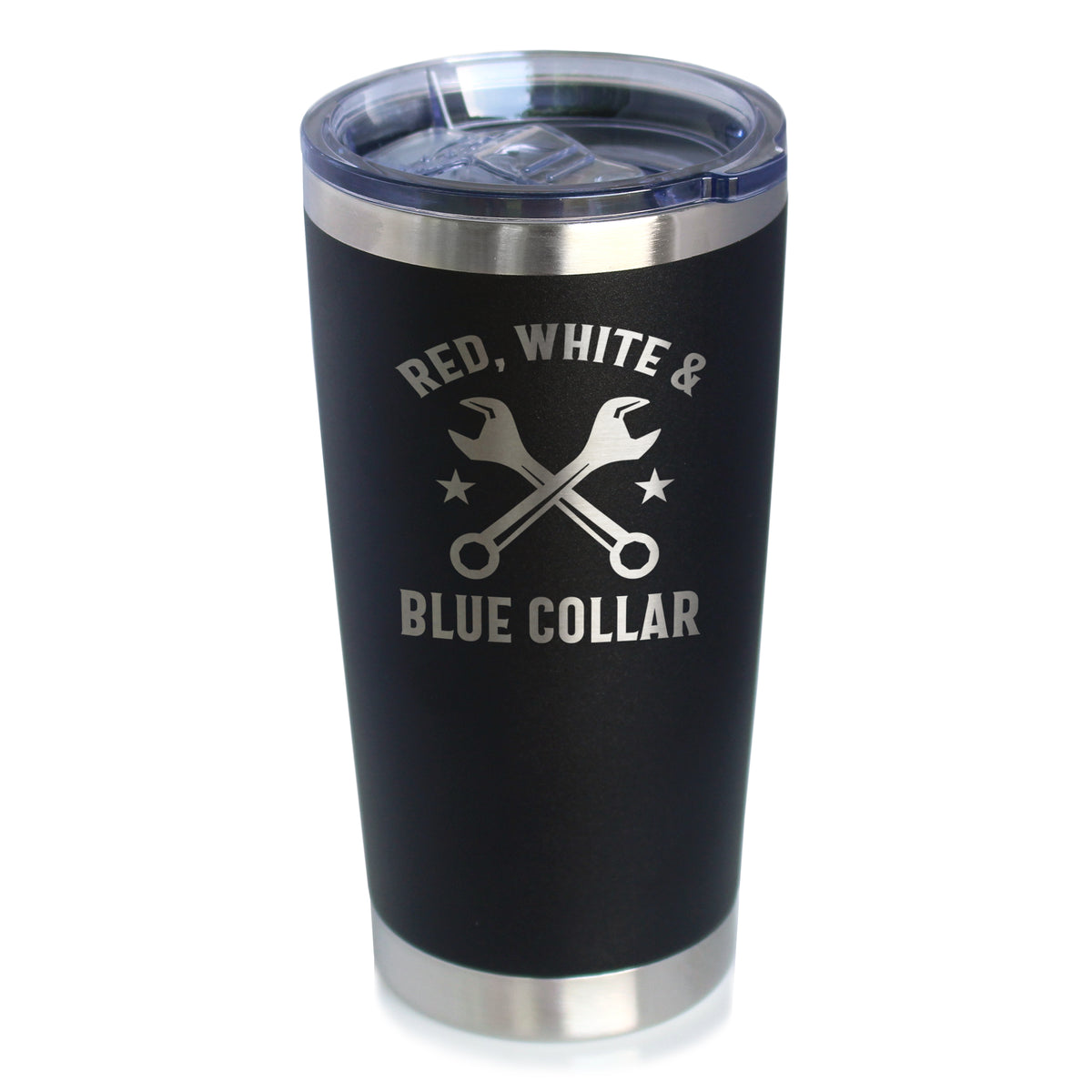 Red White &amp; Blue Collar Insulated Coffee Tumbler with Sliding Lid Gifts for Tradesmen, Manual Labor Workers 20oz Stainless Steel Tumbler