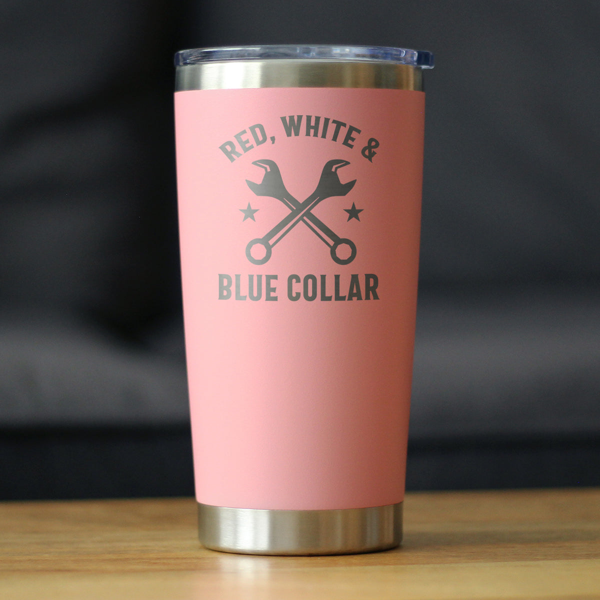 Red White &amp; Blue Collar Insulated Coffee Tumbler with Sliding Lid Gifts for Tradesmen, Manual Labor Workers 20oz Stainless Steel Tumbler