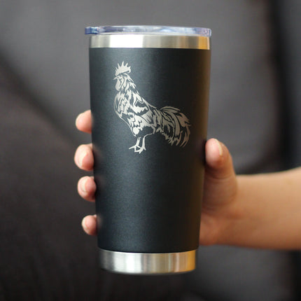 Rooster - Insulated Coffee Tumbler Cup with Sliding Lid - Stainless Steel Travel Mug - Chicken Gifts and Farm Décor for Women and Men