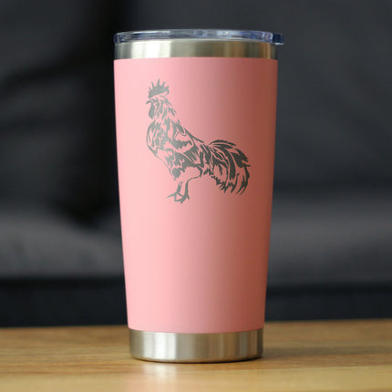 Rooster - Insulated Coffee Tumbler Cup with Sliding Lid - Stainless Steel Travel Mug - Chicken Gifts and Farm Décor for Women and Men