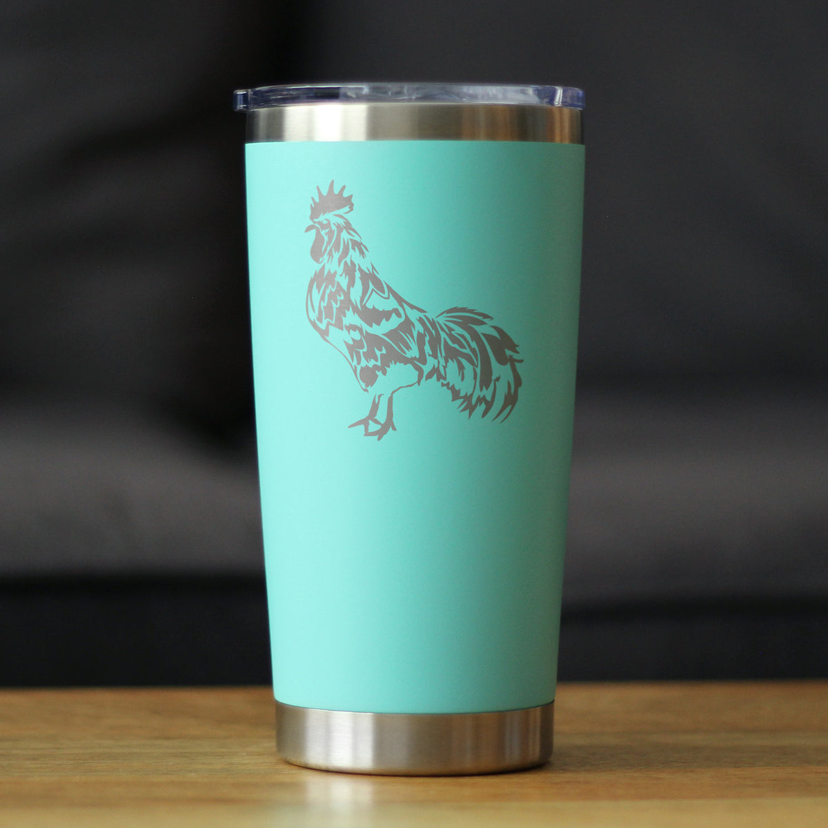 Rooster - Insulated Coffee Tumbler Cup with Sliding Lid - Stainless Steel Travel Mug - Chicken Gifts and Farm Décor for Women and Men