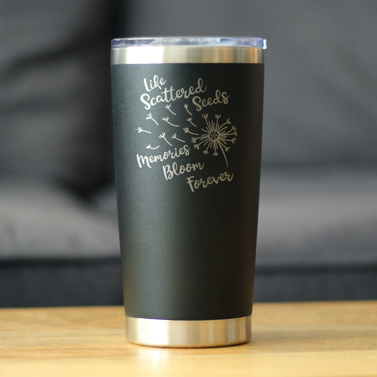 Memories Bloom Forever - Dandelion - Insulated Coffee Tumbler Cup with Sliding Lid - Stainless Steel Insulated Mug - Bereavement Memorial Gifts for Loss of Loved One