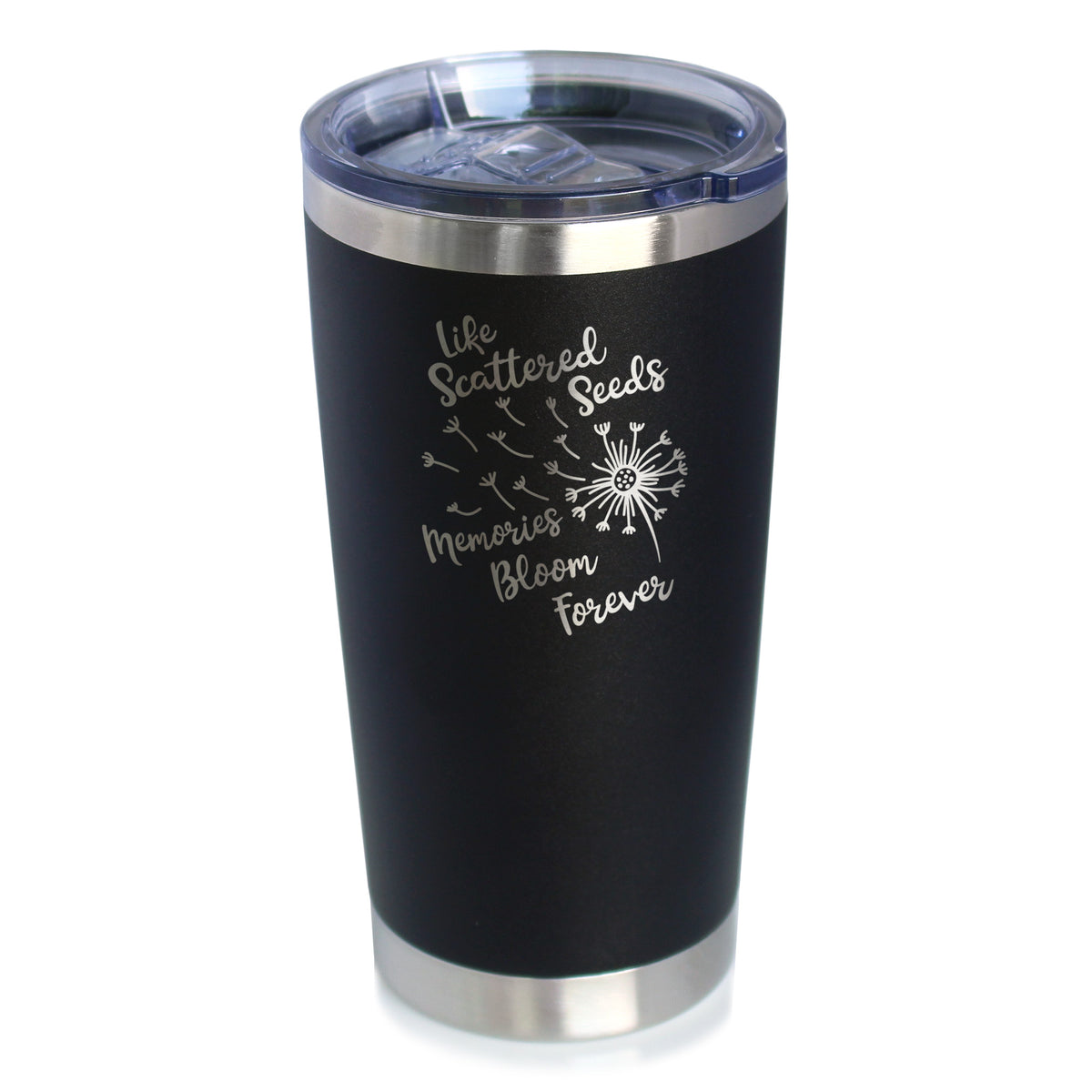 Memories Bloom Forever - Dandelion - Insulated Coffee Tumbler Cup with Sliding Lid - Stainless Steel Insulated Mug - Bereavement Memorial Gifts for Loss of Loved One