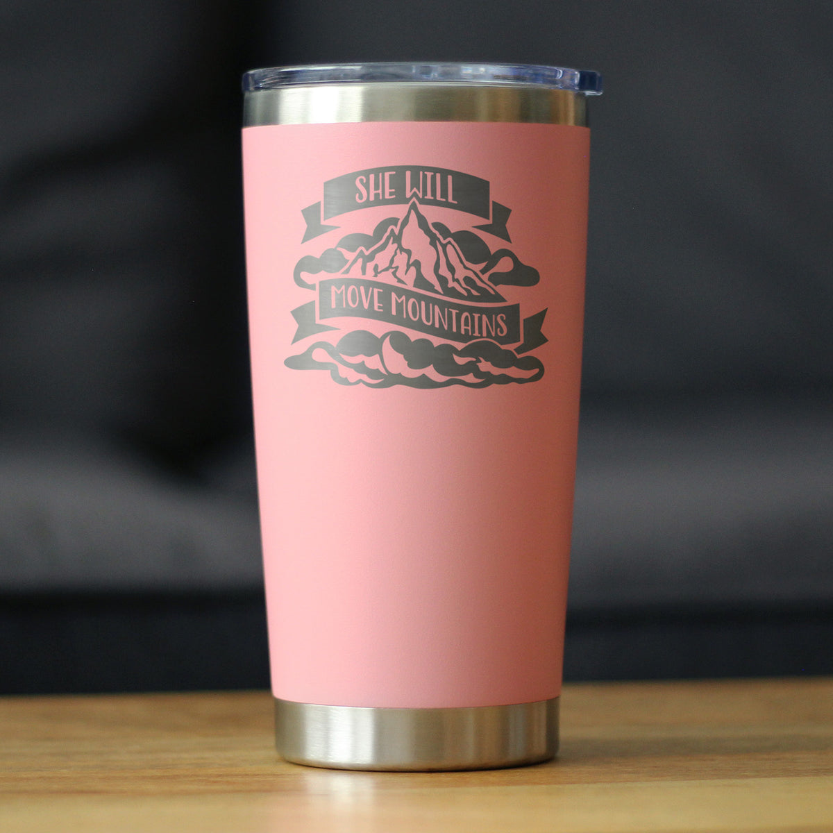 She Will Move Mountains - Insulated Coffee Tumbler Cup with Sliding Lid - Stainless Steel Insulated Mug - Motivational Inspirational Gifts for Women